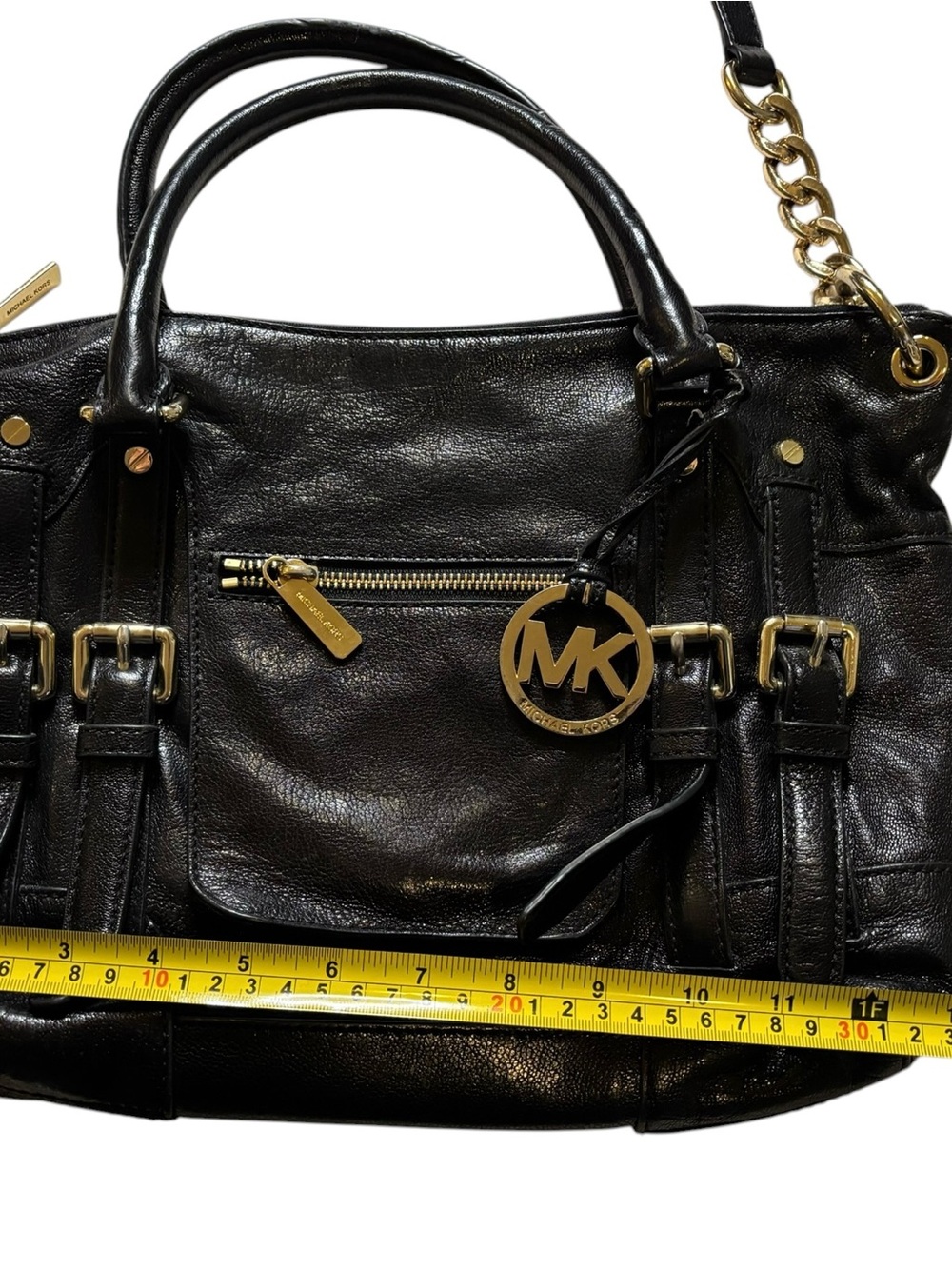 Michael Kors McGraw Black Leather Satchel with Gold Accents - Picture 7 of 12